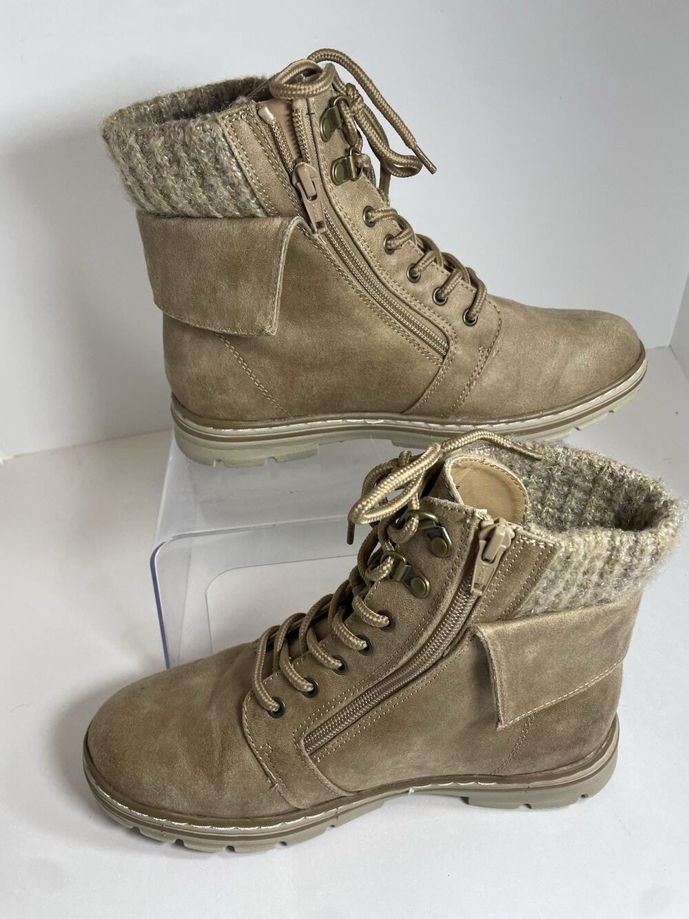 Cliffs by White Mountain Women's Beige Hearten Lace-up Boot Shoes Size 7 M